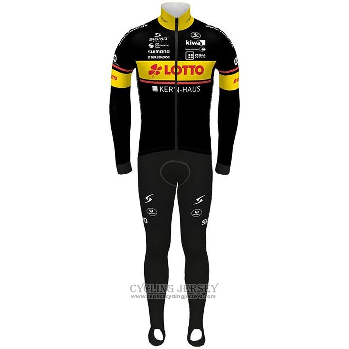 2021 Cycling Jersey Lotto-kern Haus Black Yellow Long Sleeve And Bib Tight